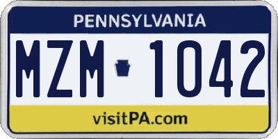 PA license plate MZM1042