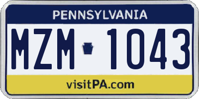 PA license plate MZM1043
