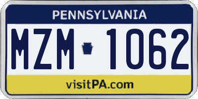 PA license plate MZM1062