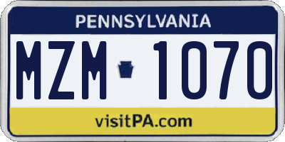 PA license plate MZM1070