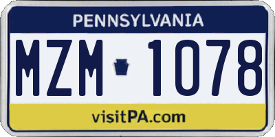 PA license plate MZM1078