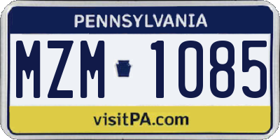 PA license plate MZM1085