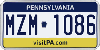 PA license plate MZM1086