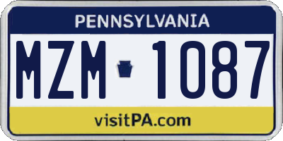 PA license plate MZM1087