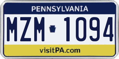 PA license plate MZM1094