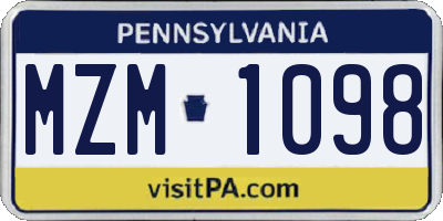 PA license plate MZM1098