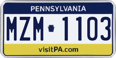 PA license plate MZM1103