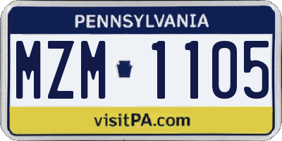 PA license plate MZM1105