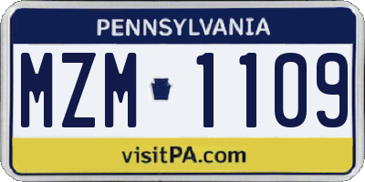 PA license plate MZM1109