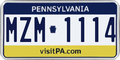 PA license plate MZM1114
