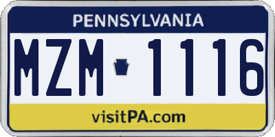 PA license plate MZM1116