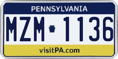 PA license plate MZM1136