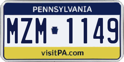 PA license plate MZM1149