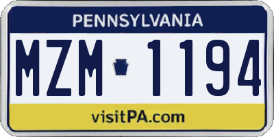 PA license plate MZM1194