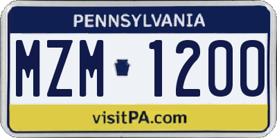 PA license plate MZM1200