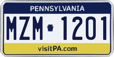 PA license plate MZM1201