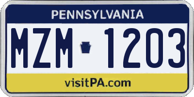 PA license plate MZM1203