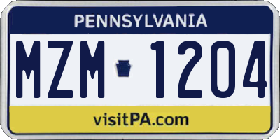 PA license plate MZM1204