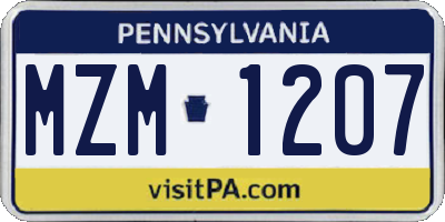 PA license plate MZM1207