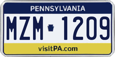 PA license plate MZM1209