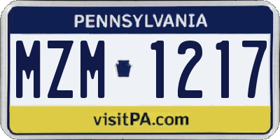 PA license plate MZM1217