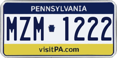 PA license plate MZM1222