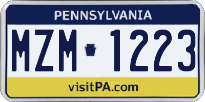 PA license plate MZM1223