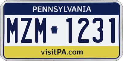 PA license plate MZM1231