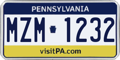 PA license plate MZM1232