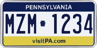 PA license plate MZM1234