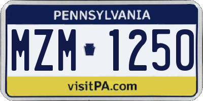 PA license plate MZM1250
