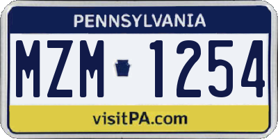 PA license plate MZM1254