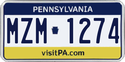PA license plate MZM1274