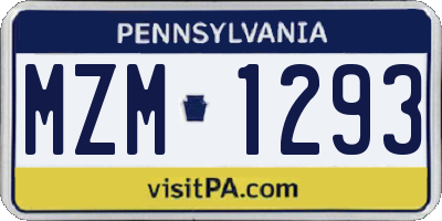 PA license plate MZM1293
