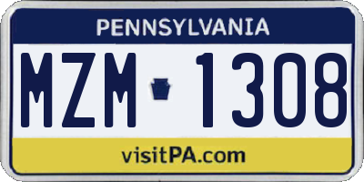 PA license plate MZM1308