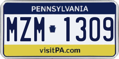 PA license plate MZM1309