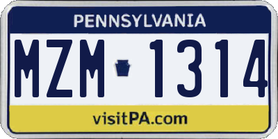 PA license plate MZM1314