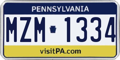 PA license plate MZM1334