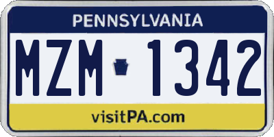 PA license plate MZM1342