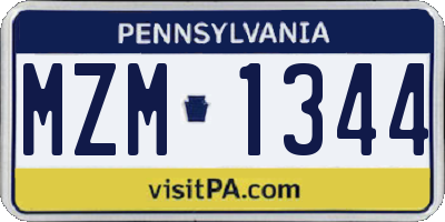 PA license plate MZM1344