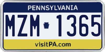 PA license plate MZM1365