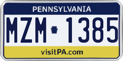 PA license plate MZM1385