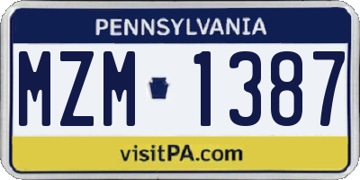PA license plate MZM1387