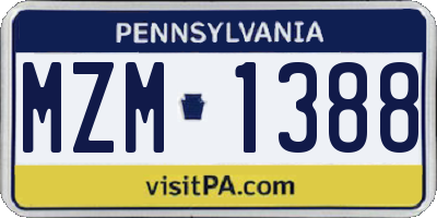 PA license plate MZM1388