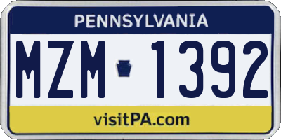 PA license plate MZM1392