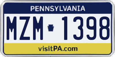 PA license plate MZM1398