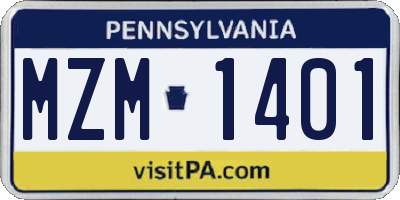 PA license plate MZM1401