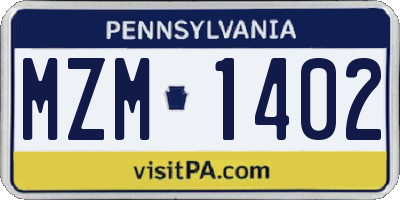PA license plate MZM1402