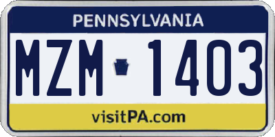 PA license plate MZM1403