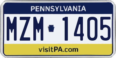 PA license plate MZM1405